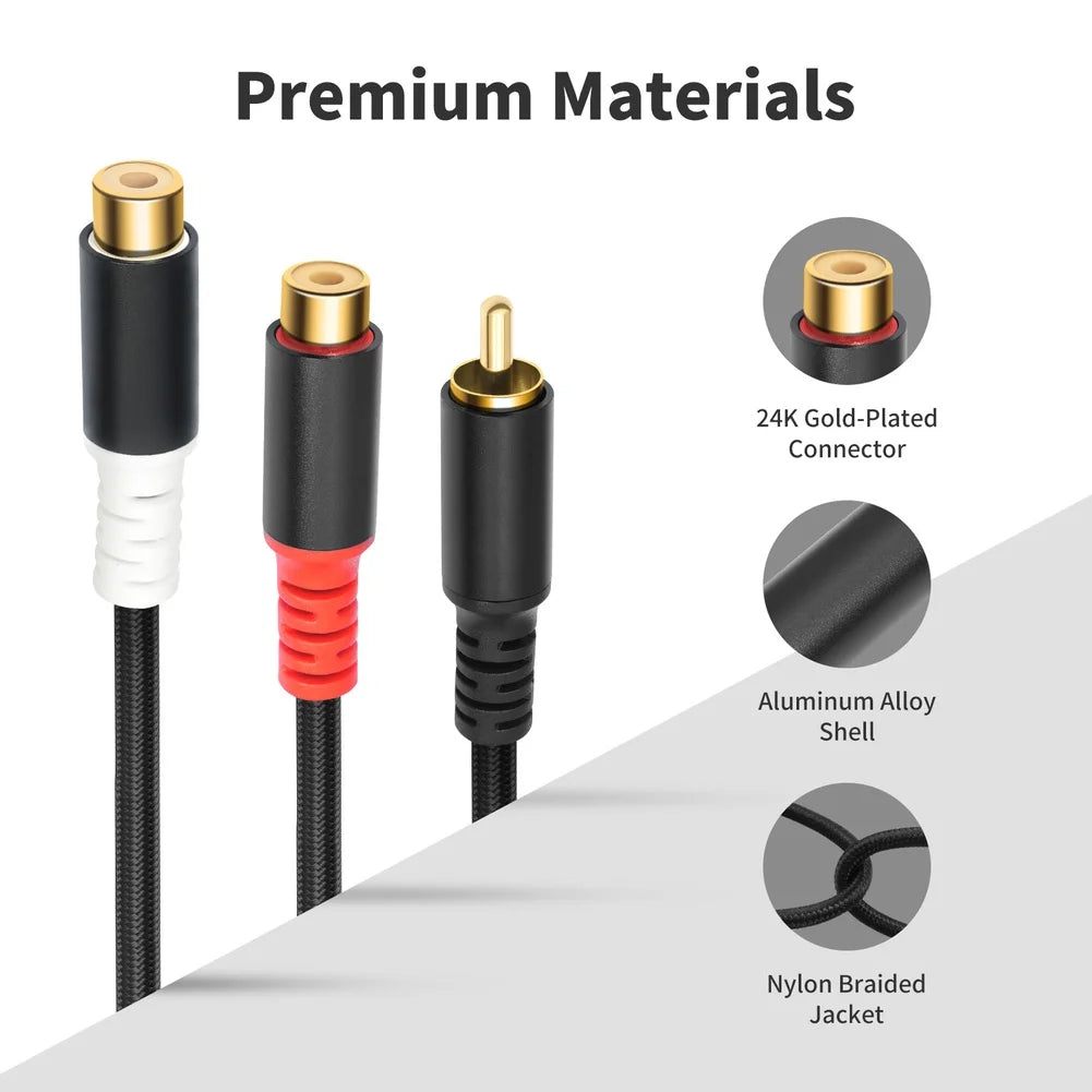 Gold Plated For RCA Male to Dual For RCA Female Y Splitter For Audio Cable 30cm for Home Theater Car For Audio Equipment Oasis Select