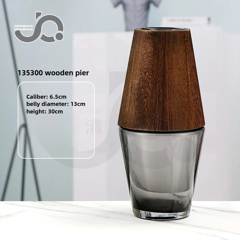 Modern Simple and Creative Wooden Piers Glass Vases Tabletops Home Flower Arrangements and Study Decorations Flower Vase Oasis Select 135300