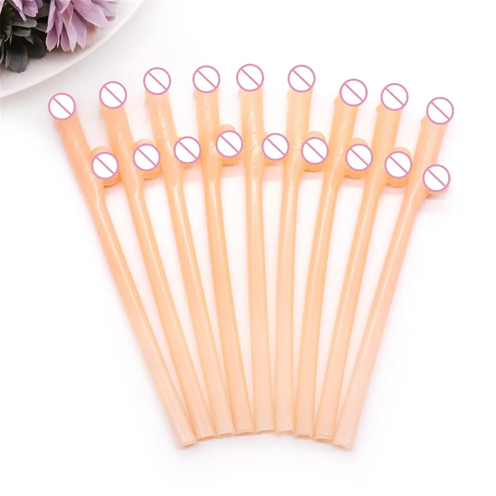 10Pcs Bachelorette Party Penis Straws Bridal Shower Hen Night Willy Penis Novelty Nude Straw for Bar Drinking Supplies Oasis Select Pink