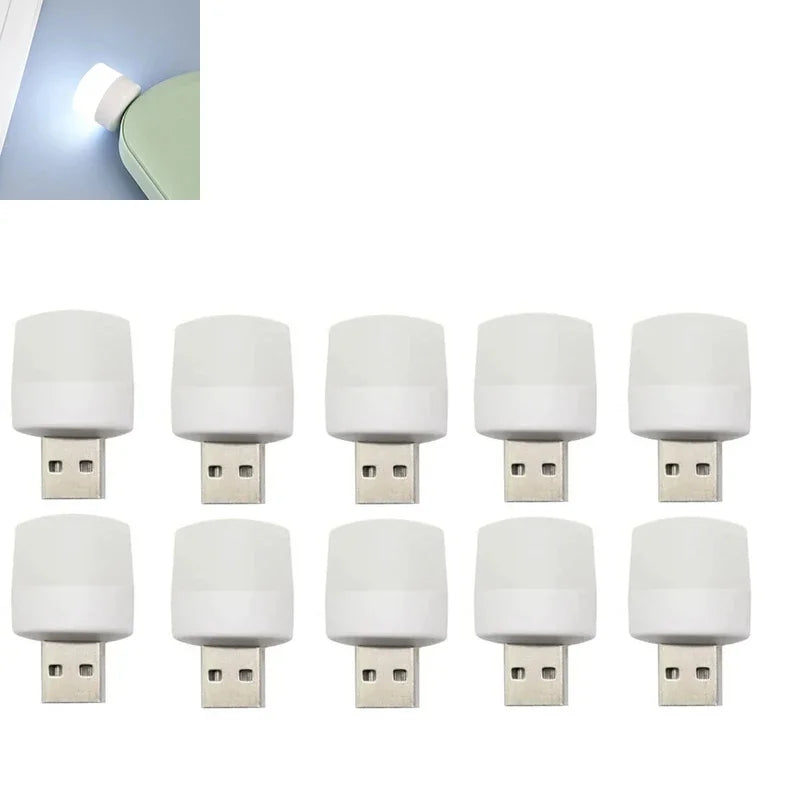1-10pcs USB Night Light Mini LED Night Light USB Plug Lamp Power Bank Charging USB Book Lights Small Round Reading Oasis Select 10pcs White