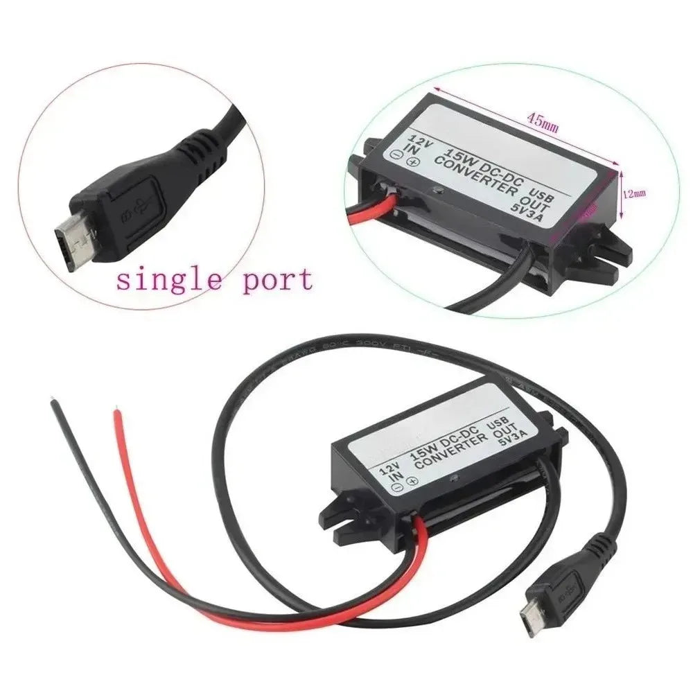 12V to 5V 3A 15W DC-DC Male Female Micro USB Adapter Step Down Buck Converter Power Supply Auto Protection Car Power Oasis Select