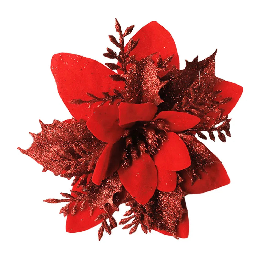 15x15cm Glitter Artifical Christmas Flowers Christmas Tree Decor For New Year Xmas Wedding Party Christmas Wreaths Rattan Oasis Select