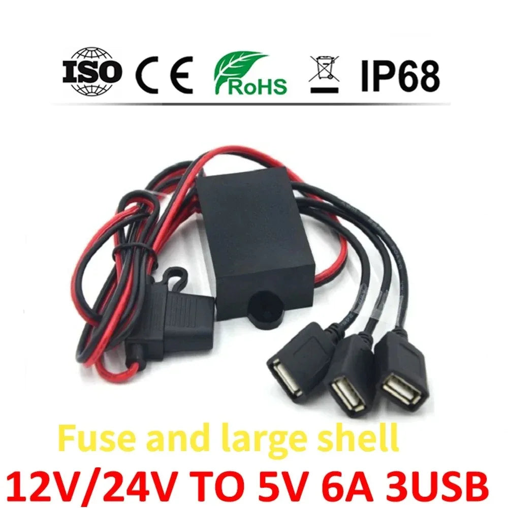 Car Power Converters 12V 24V to 5V 6A 30W Power Adapter DC Step Down Buck Power Converter with Triple USB Output for Car Phone C Oasis Select