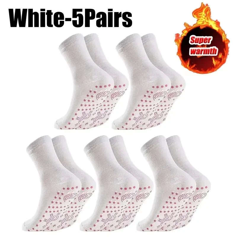 1-10pairs Unisex Self Heated Health Care Warm Socks Tourmaline Magnetic Therapy Foot Sox Relief Pression Sports Thermal Sock Oasis Select 5pair-white One Size
