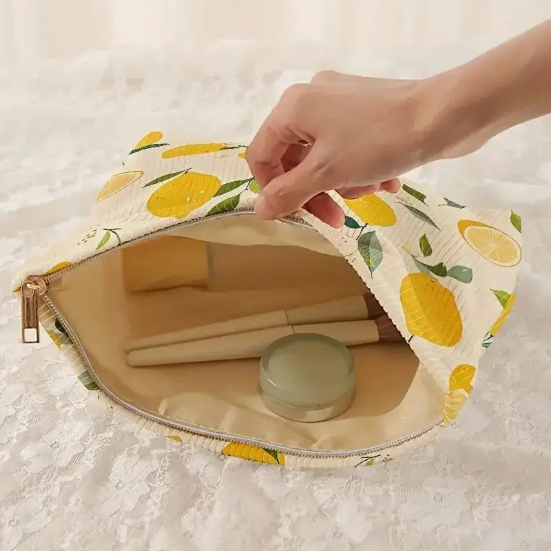 Floral Corduroy Zipper Makeup Bag – Cosmetic Travel Organizer