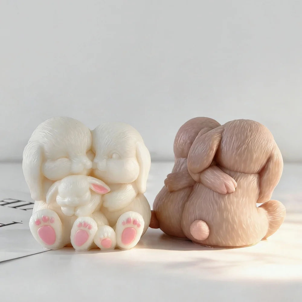 Couple Rabbit Shape Silicone Mold DIY Scented Candle Silicone Mould Soap Candle Making Supplies Gifts Easter Home Decoration Oasis Select