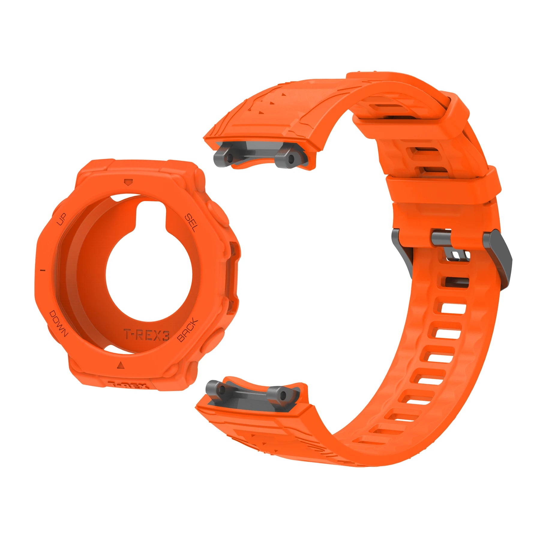 Silicone Watch Band & Case for Huami Amazfit T-Rex 3 Smartwatch Band & Case Oasis Select Orange Case Strap