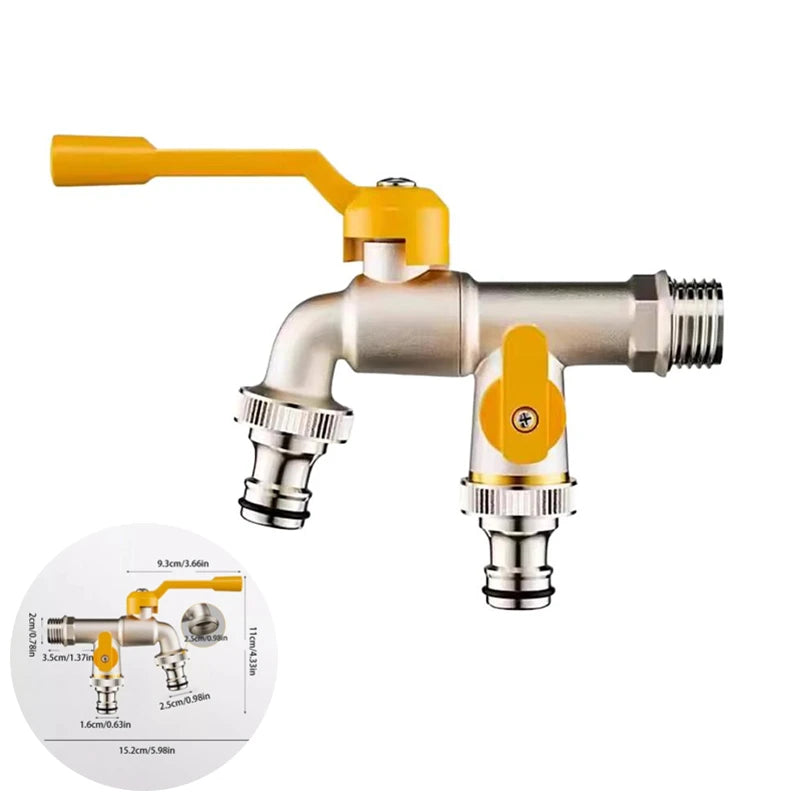 Brass Dual-Outlet Garden Faucet | 1/2" & 3/4" Ball Valve Tap