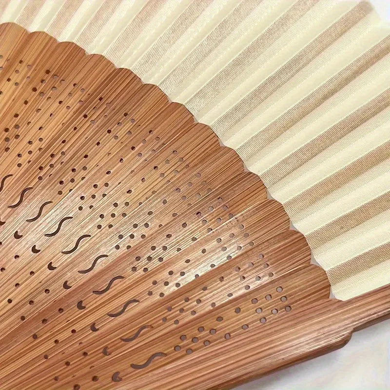 Retro Bamboo Folding Fan, Portable Summer Handheld Fan, Heart-shaped Origami Fan with Wooden Frame and White Paper Blades Oasis Select