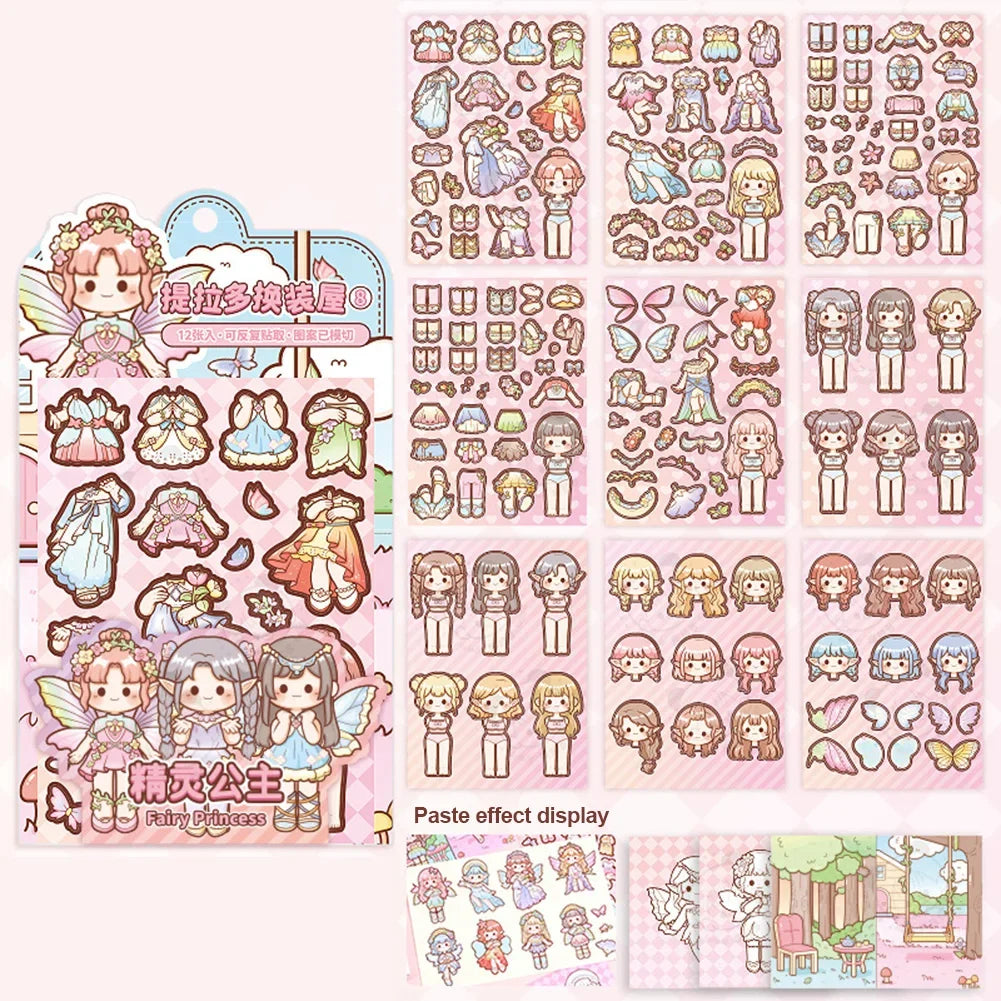 Dress Up Girls Stickers DIY Cartoon Princess Change Clothes Kawaii Toys Children Birthday Party Decor Gifts Stationery Sticker Oasis Select 8