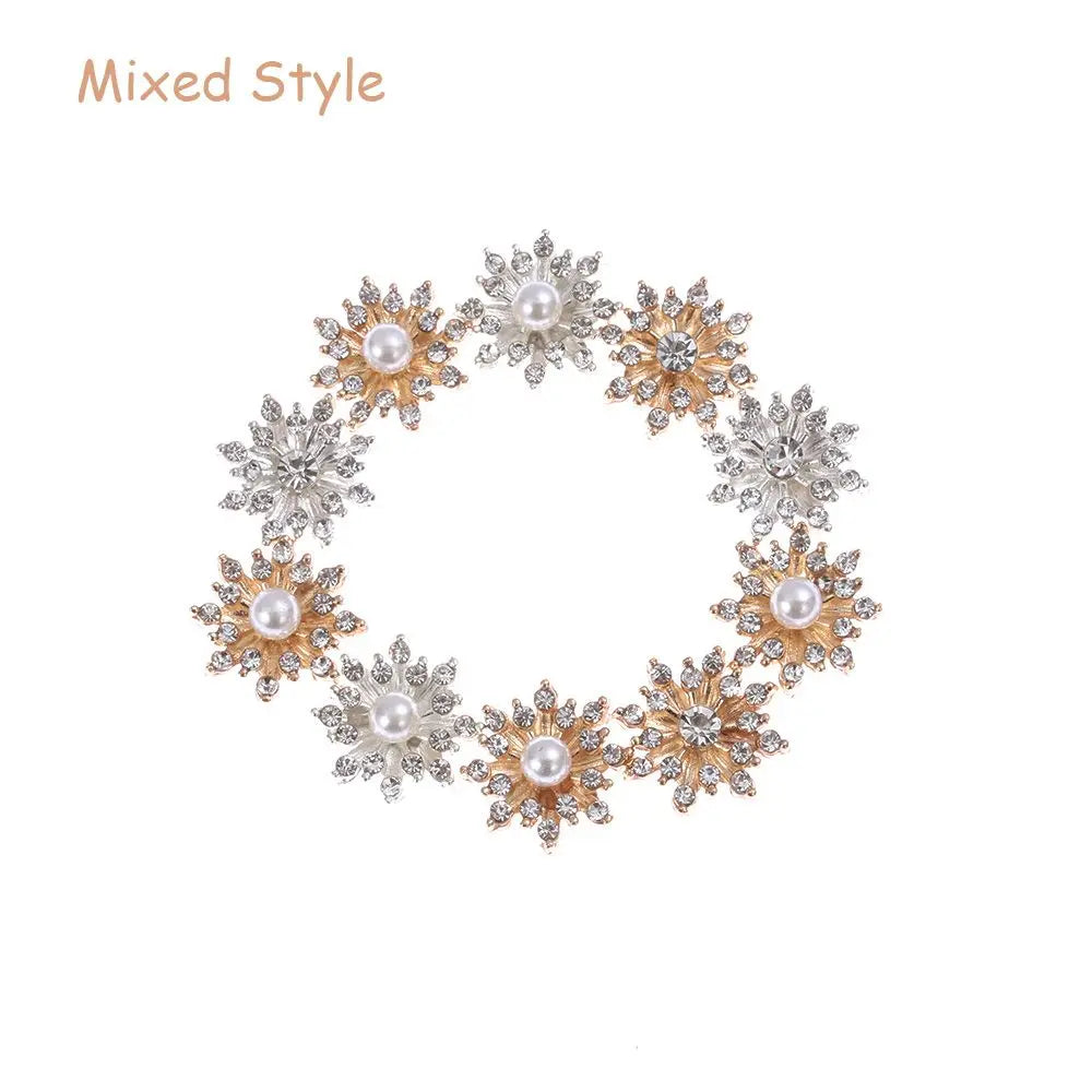 10PCS 16MM Vintage Buttons Clothing Flatback Plating Pearl Buckle Rhinestone Snowflake Cabochon DIY Craft Apparel Sewing Tools Oasis Select Mixed Style