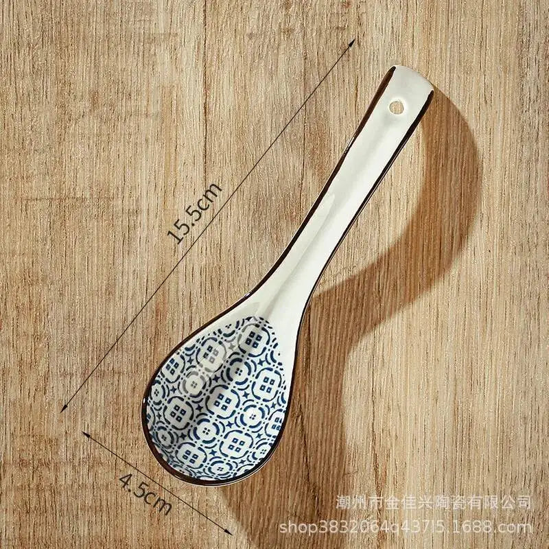 Japanese Blue And White Ceramic Spoon Extended Length For Drinking Soup Kitchen Cooking Utensil Oasis Select 5