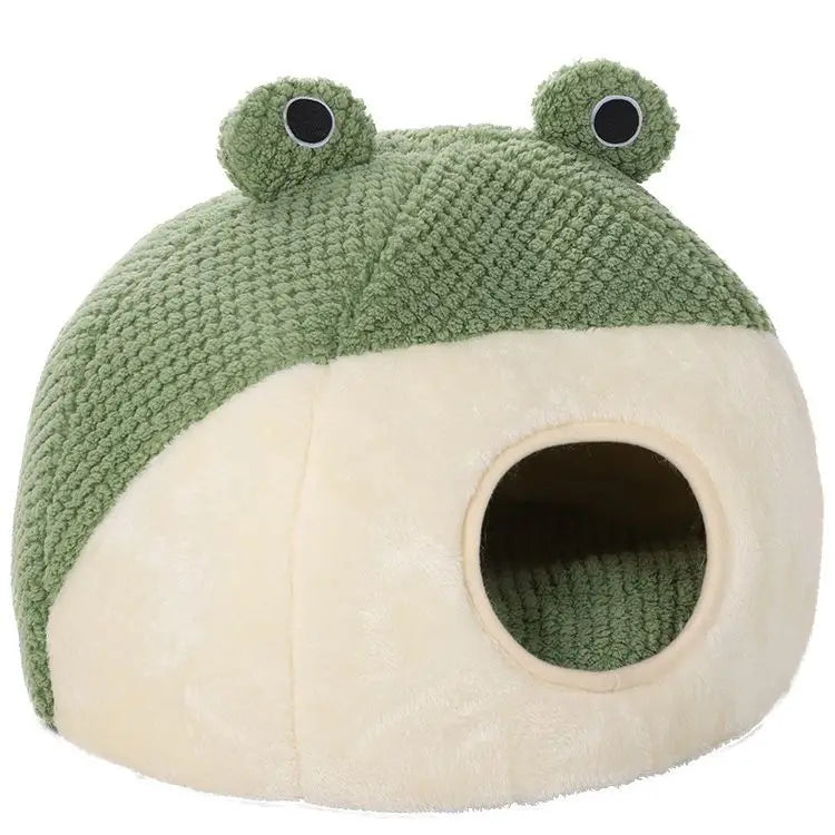 All-season Universal Cat House Little Frog Series Semi-enclosed Dog House Warm Plush House-style Dog Bed Oasis Select