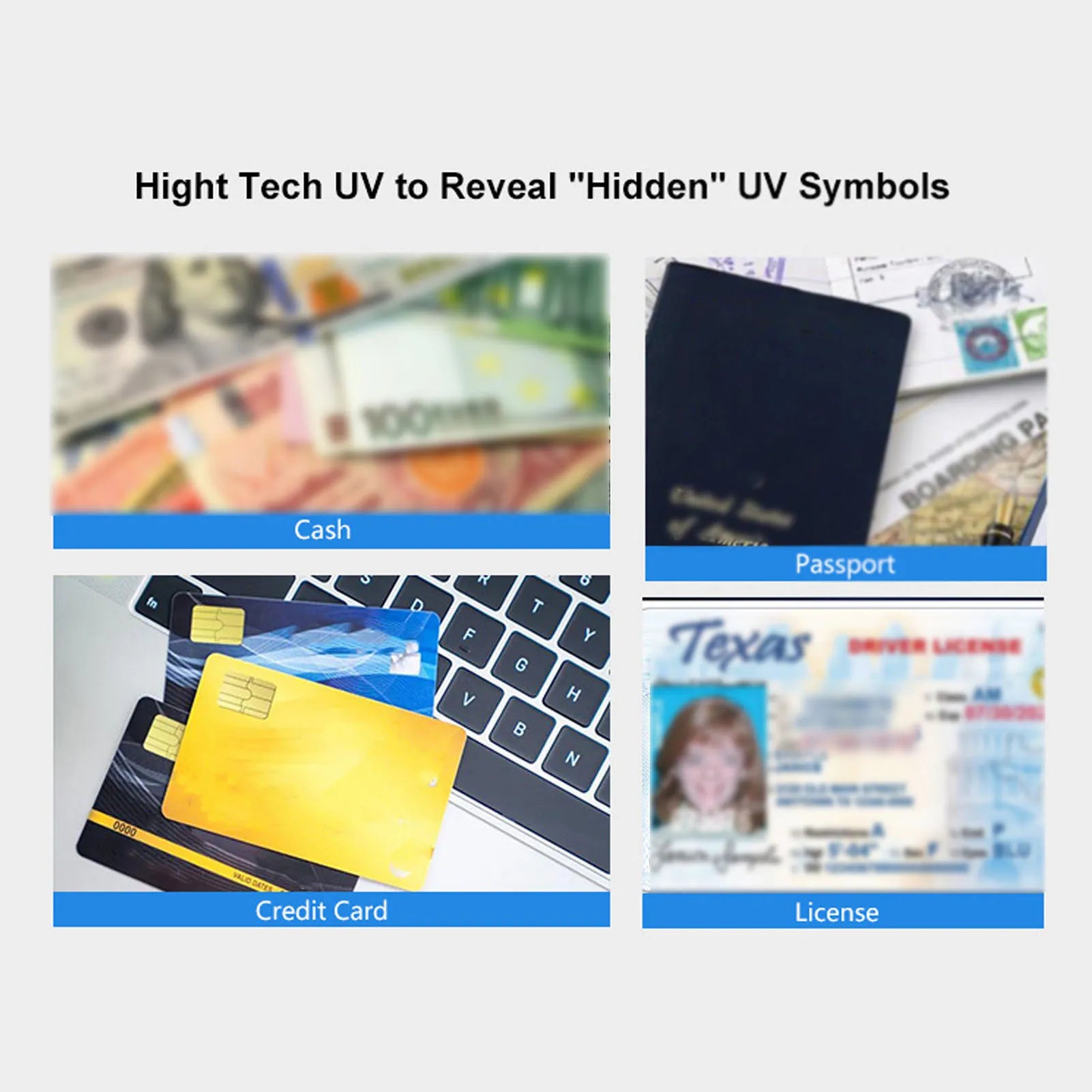 UV Money Detector UV Counterfeit Bill Money Detector Automatic On Off Currency Detector for Check Passport Credit Card DC5V 2A Oasis Select