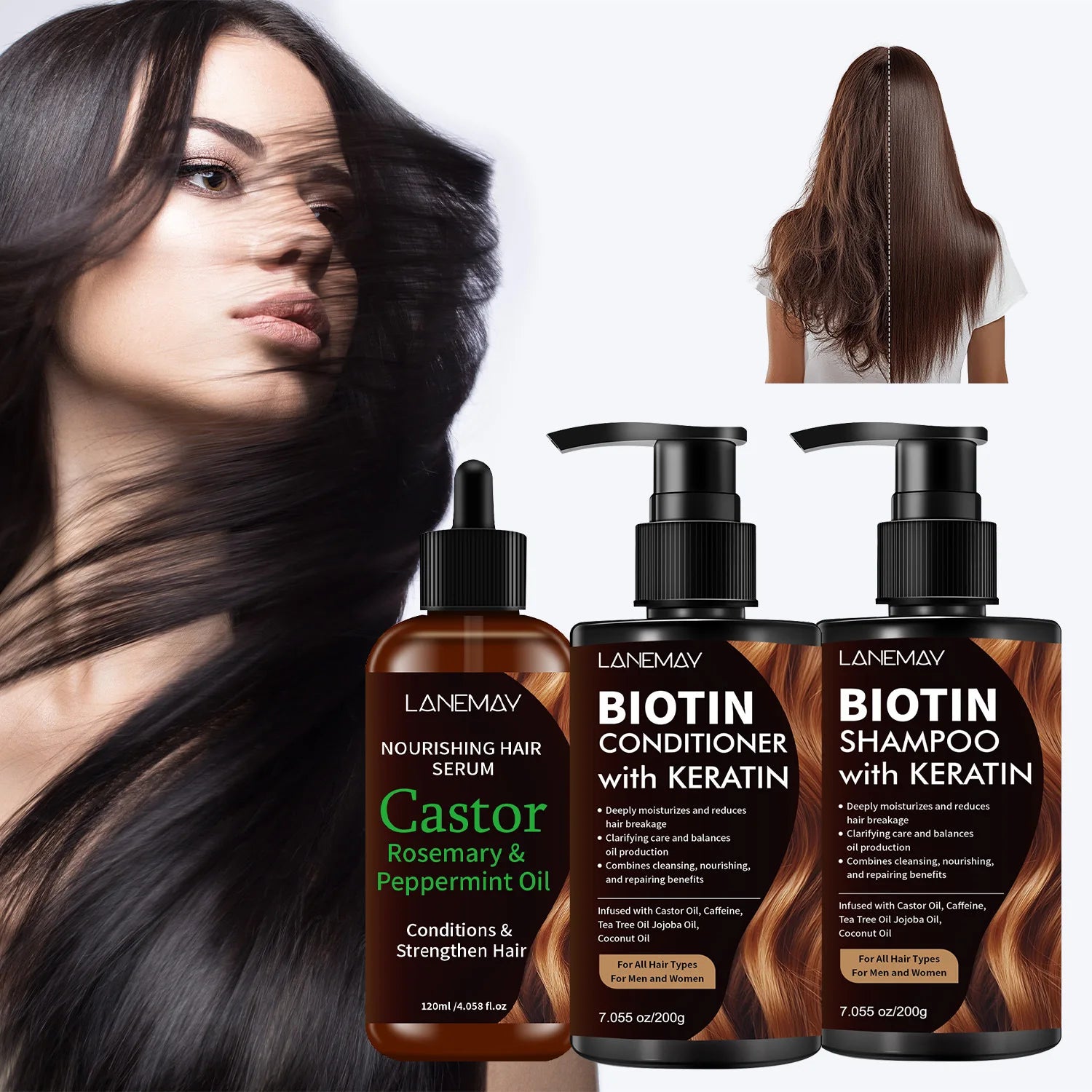 Biotin Shampoo & Conditioner Set with Keratin + Hair Serum