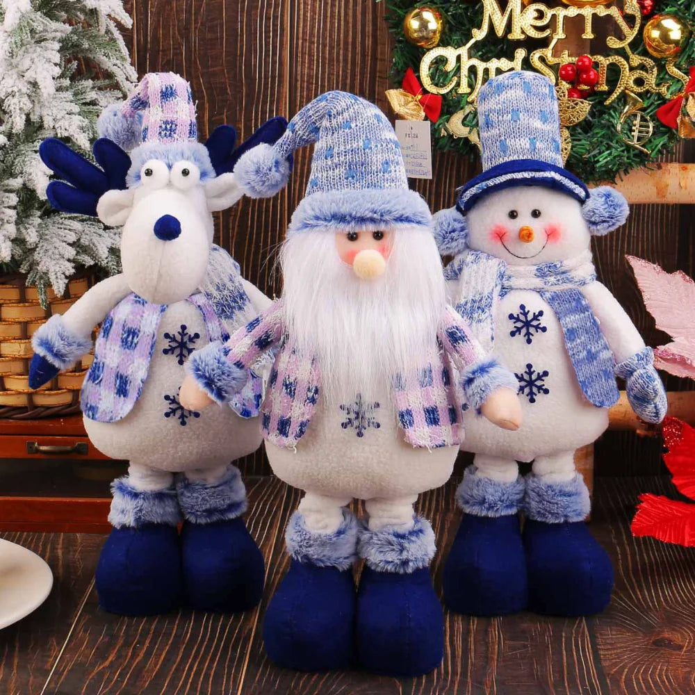 Blue Santa Reindeer Christmas Tree Snowman Ornaments Creative Stretchable Plush Toy Hanging Decorations Oasis Select