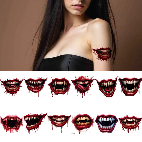 12-Pack Halloween Vampire Mouth Temporary Tattoos | 3D Waterproof Temporary Tattoo Stickers Oasis Select