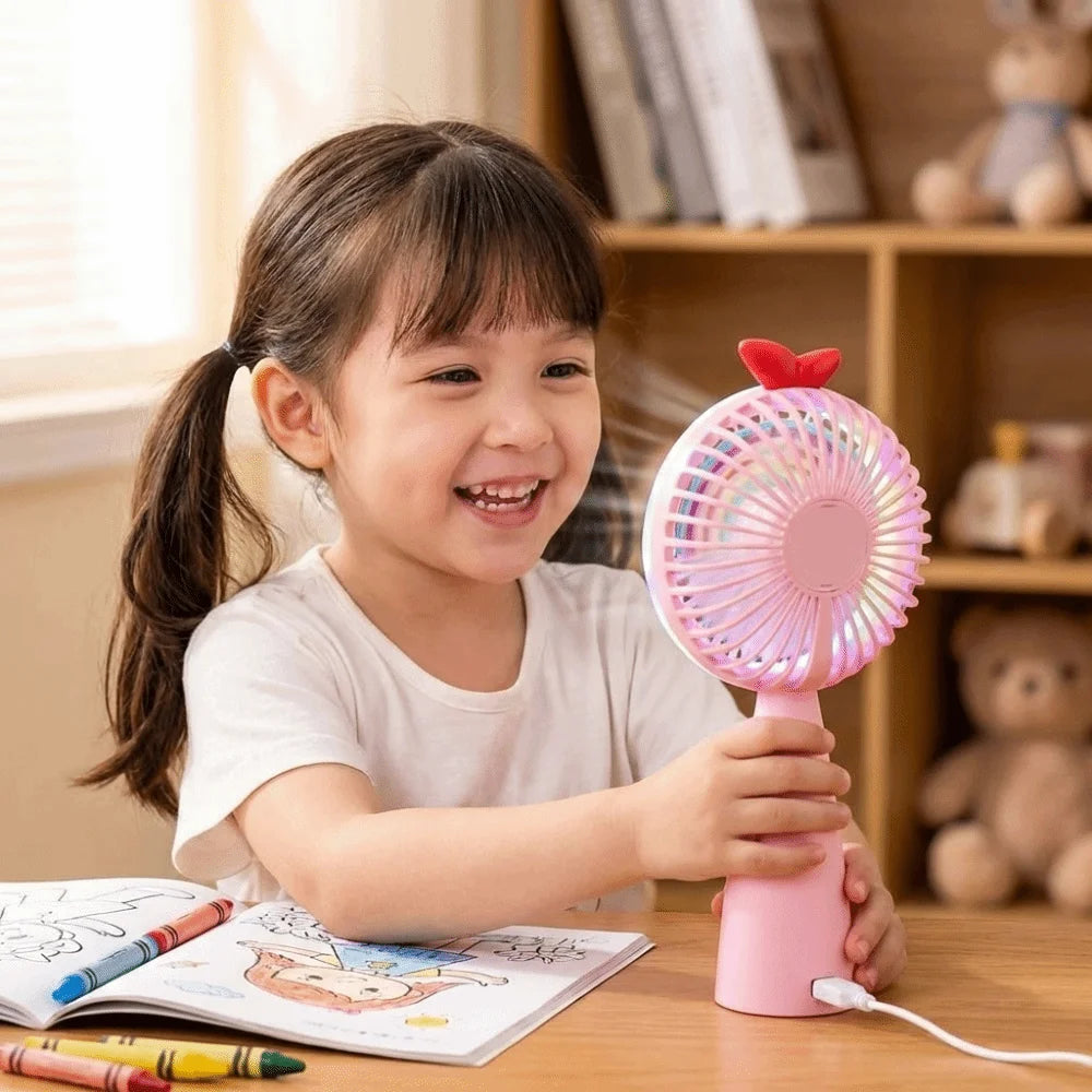 Cute Rainbow Light Portable Handheld Mini Fan Compact Design Lightweight Build Desktop Cooling Fan Stable Operation Oasis Select