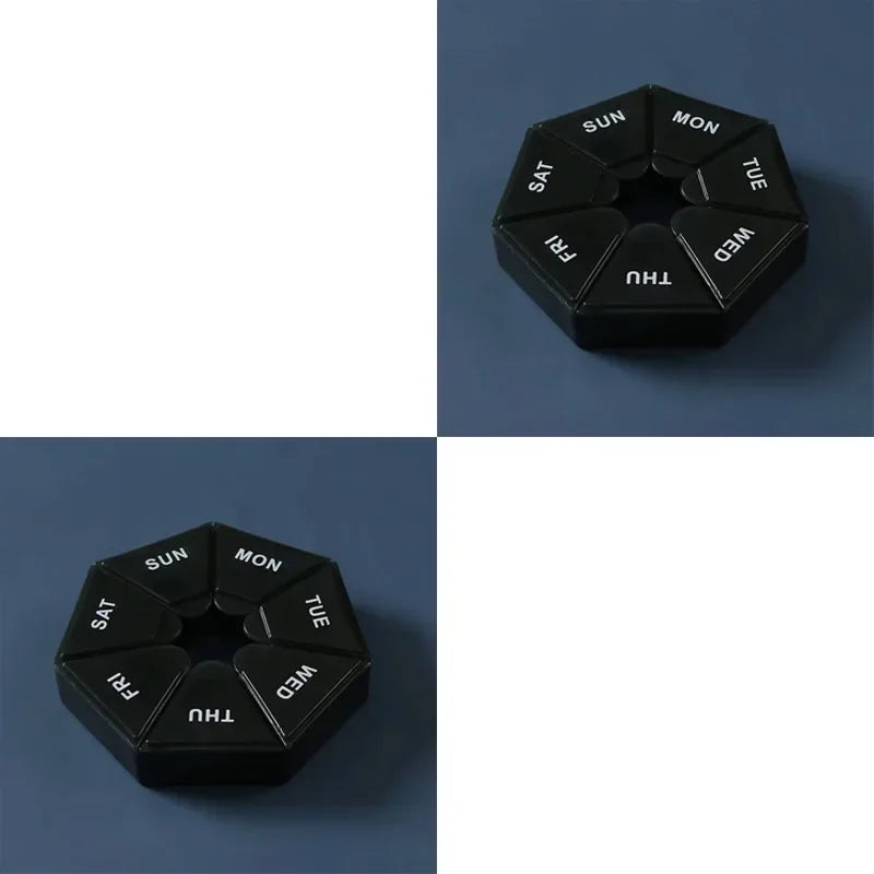 1/2/3pcs Portable Mini Seven Days Small Pill Box One Week Seven Days A Week Pill Organizers Multifunctional Medicine Case Oasis Select 2pcs-Black