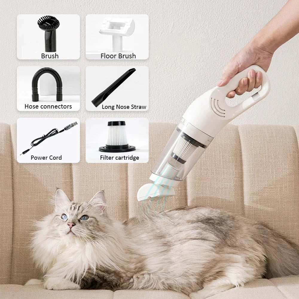 Pet Electric Cleaner Cat Hair Cleaning Vacuum Cordless 12000Pa Suction Portable For Dog Hair Carpet Remove Hand-held Cleaning Oasis Select white