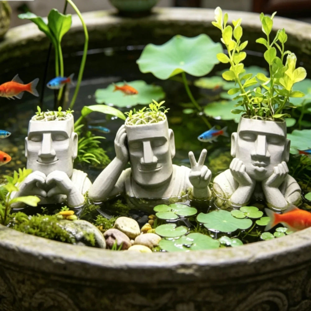 3pcs Mini Statue Aquarium Planter 3D Printed Aquatic Plant Holder Eco Aquarium Landscape Fish Tank Decor Fish Tank Ornament Gift Oasis Select