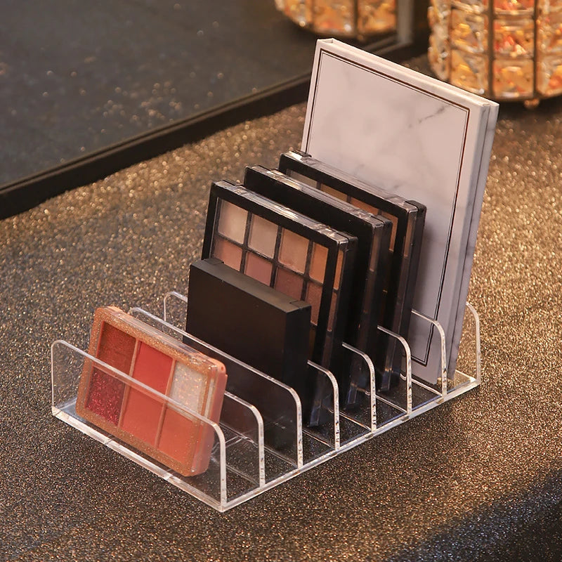 7-Compartment Transparent Makeup Organizer for Eyeshadow Palette and Cosmetics, Vanity Table and Bathroom Countertop Storage Box Oasis Select size L 7