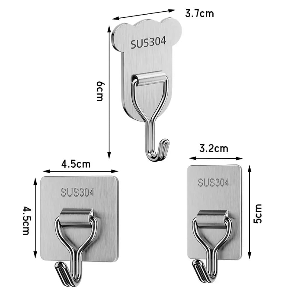 5/8PCS Bear Shape Self-adhesive Hook Stainless Steel No Punching Door Behind Hook Strong Load-bearing Sticky Hook Home Oasis Select