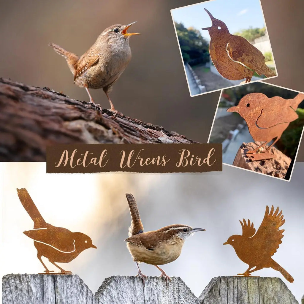 5PCS Metal Bird Wall Decor Rustic Farmhouse Outdoor Yard Art Garden Sculpture Fence Patio Ornament Weathered Steel Set Oasis Select