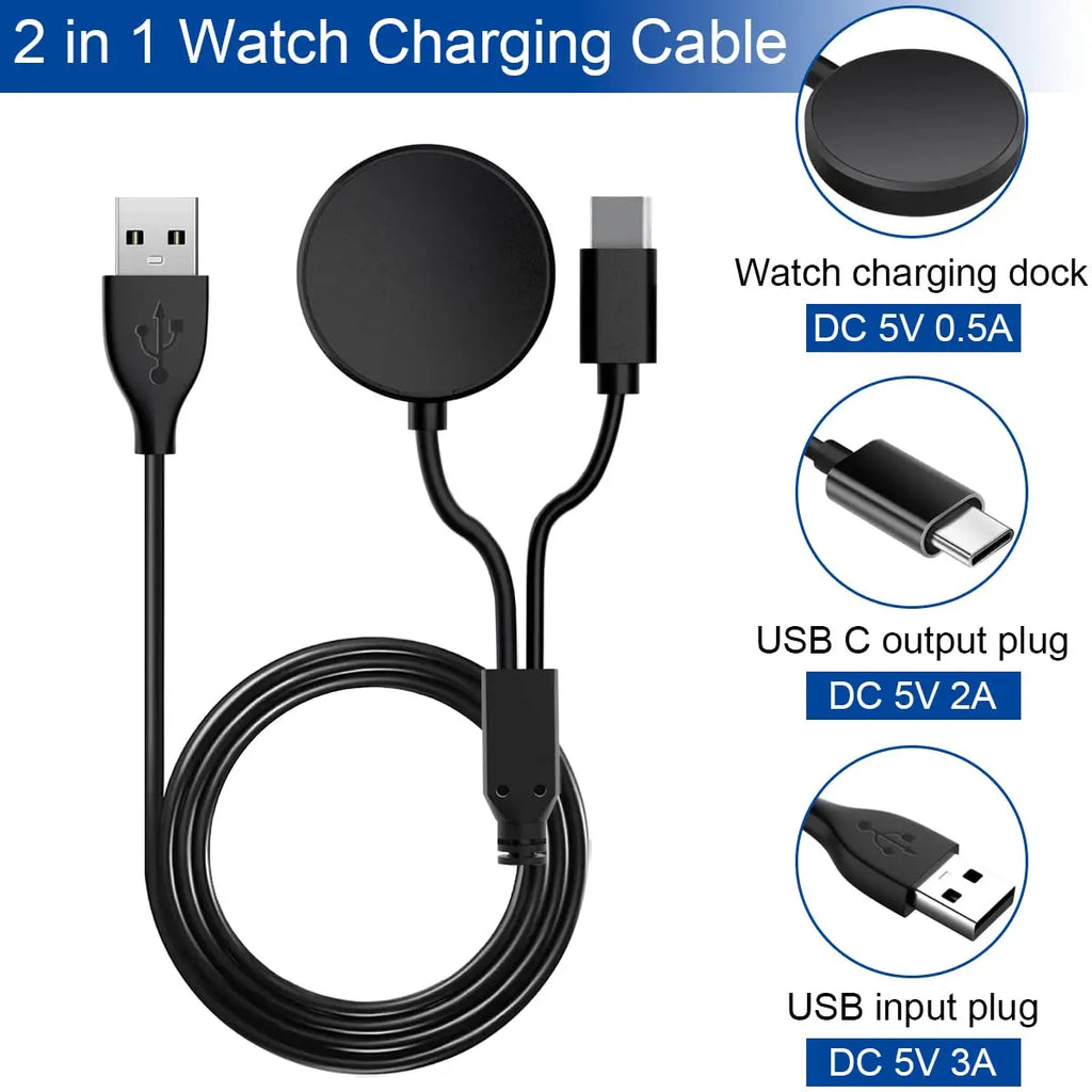 2-in-1 USB-C Charger for Samsung Galaxy Watch 8/7/6/5/4 Smartwatch Charger Cable Oasis Select