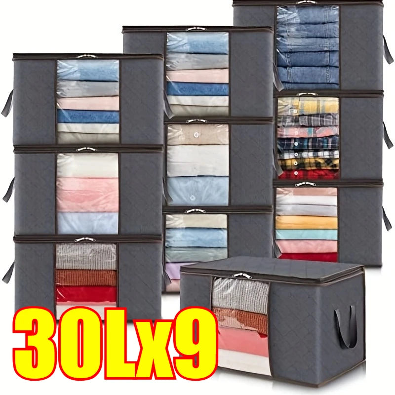 Blanket Storage Closet Organizers and Storages Clothes Storage Bag Foldable Storages Bin Sturdy Sewn By 3 Layers Fabrics Oasis Select 9PCS-35L