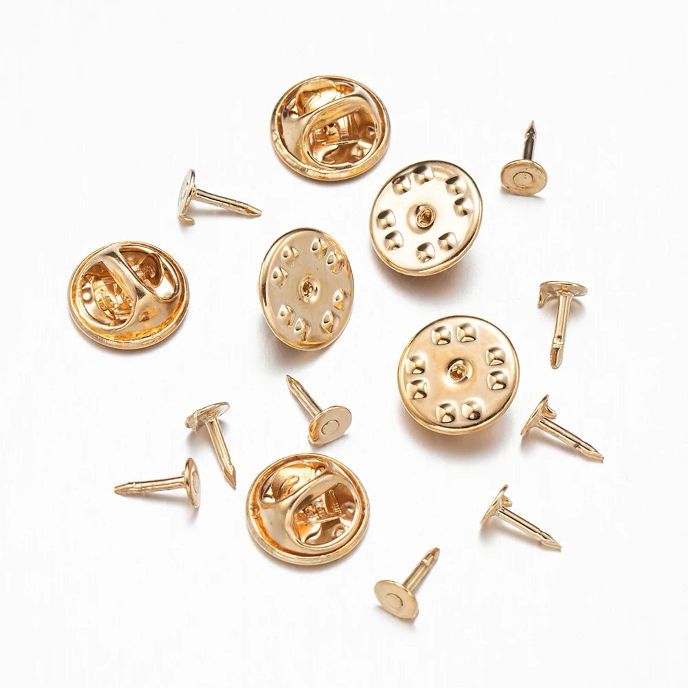 50pcs Nail Tie Tack Lapel Pin Back Clutch Scatter Butterfly Clasp Squeeze Round Pinch Clip Brooch Jewelry Crafts Oasis Select kc gold
