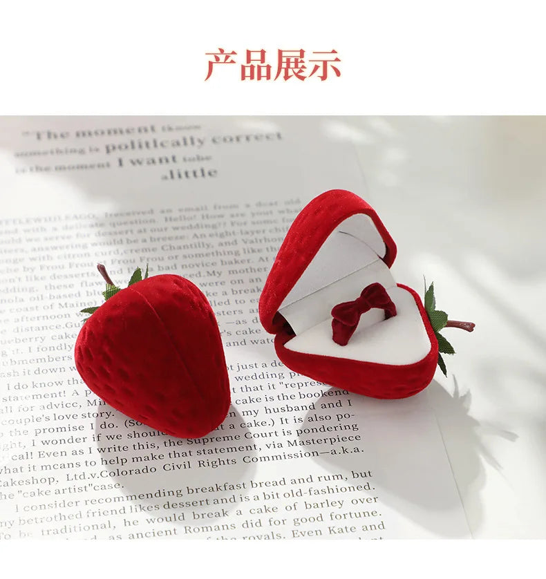Strawberry Ring Box Children's Cute Jewelry Box Flocking Storage Box Jewelry Organizer Oasis Select Box butterfly ring