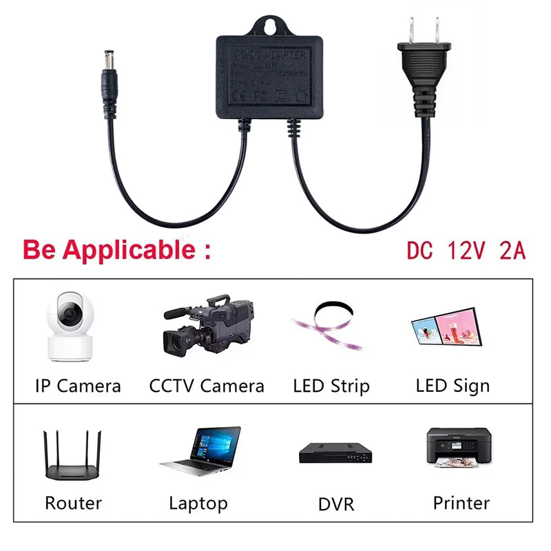 DC 12V 2A Power Supply Adapter For CCTV Security Surveillance Camera NVR DVR Router Charger 5.5x2.1mm Ports EU US Plug Oasis Select