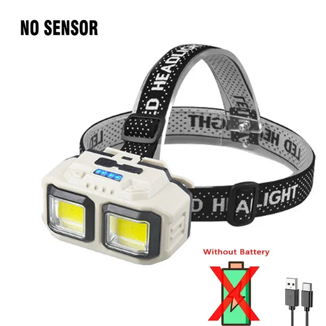 Rechargeable COB Induction Headlamp Powerful LED Head Light with 4 Lighting Modes Lantern for Outdoor Camping Fishing Emergency Oasis Select No Sensor No battery