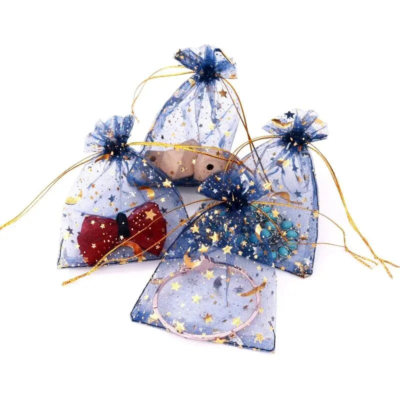 50pcs Star Moon Organza Drawstring Gift Bags – Wedding Favors