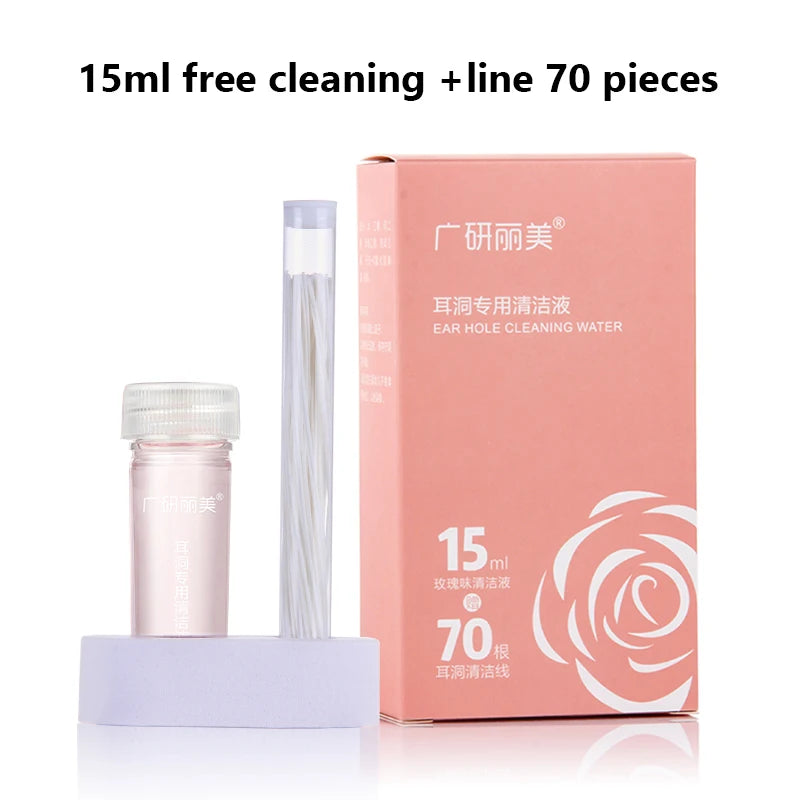 Ear Hole Cleaning Kit – Floss, Mint Solution & Odor Removal Ear Piercing Care Kit Oasis Select 15ml 70 line