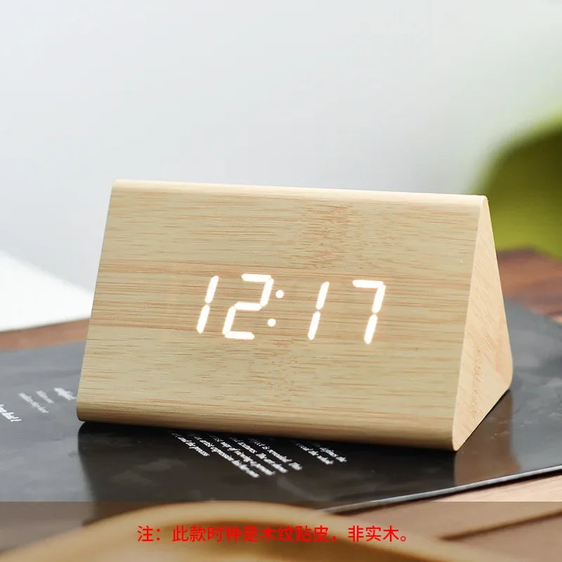 Wood-grain Electronic Desktop Clock Alarm Clock Living Room Retro Digital Log Smart Desk Clock Oasis Select J Plugged In