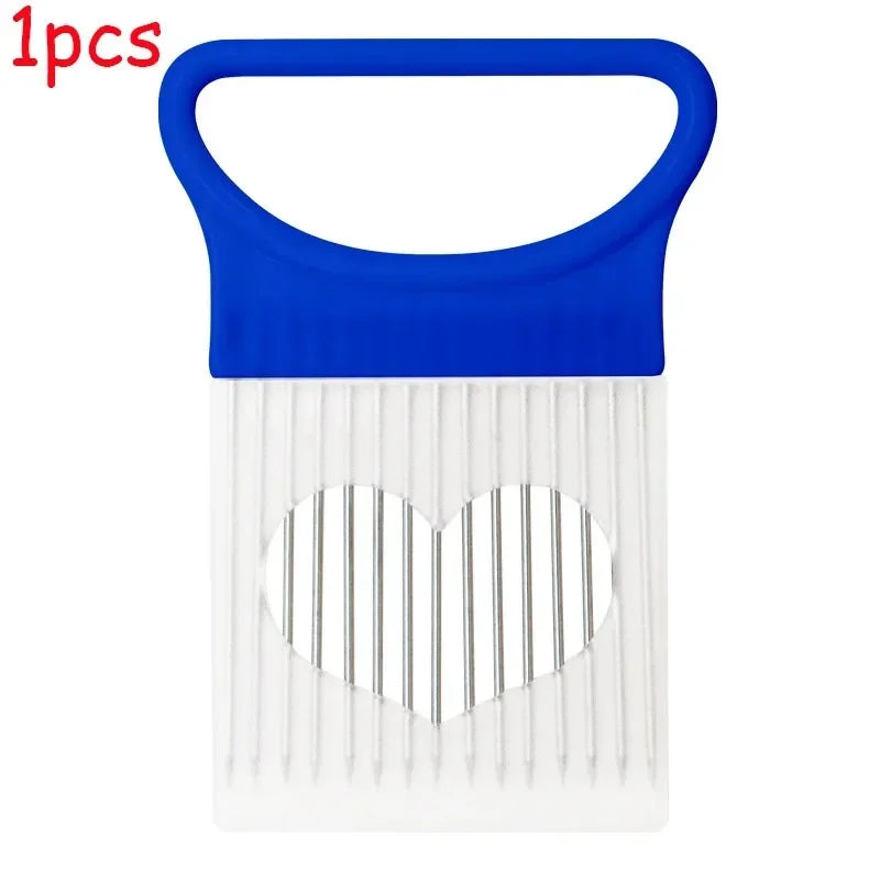 Stainless Steel Onion Holder Slicer Needle Fork Vegetable Fruit Slicer Tomato Cutting Holder Kitchen Tools Accessories Oasis Select blue-1pcs