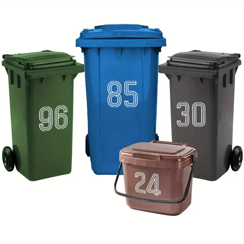 Wheelie Bin Stickers Stripes Number Self Adhesive Waterproof Stickers 0-9 Decals Outdoor/Indoor For Trash Can Garage Mailboxes Oasis Select