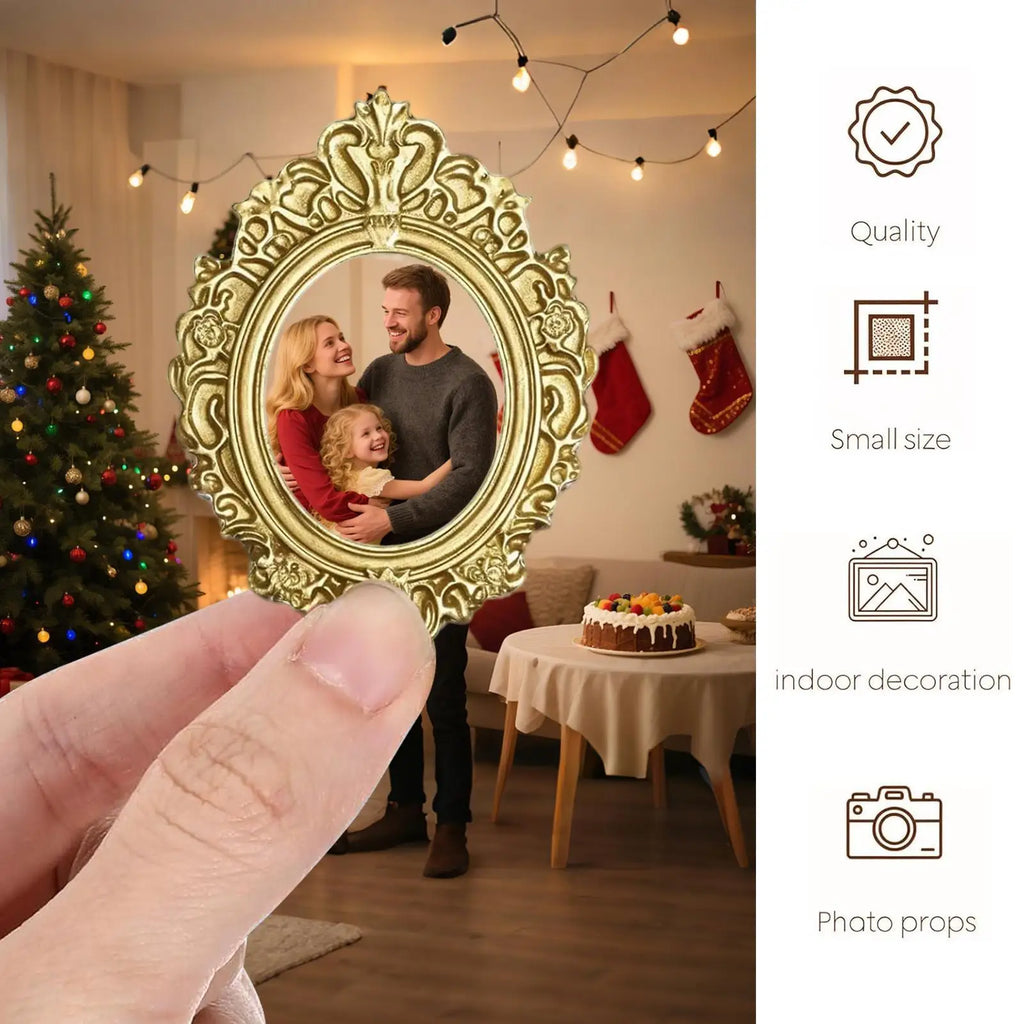 5-Pack Vintage Mini Picture Frames – Baroque Golden Resin Decor