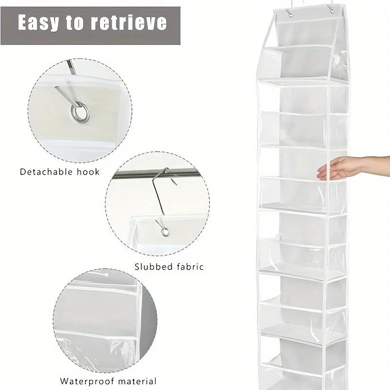 A Door-Mounted Yarn Storage Organizer Designed for Knitting And Crochet, Featuring 6 Transparent Plastic Bags And 2 Large Hooks Oasis Select