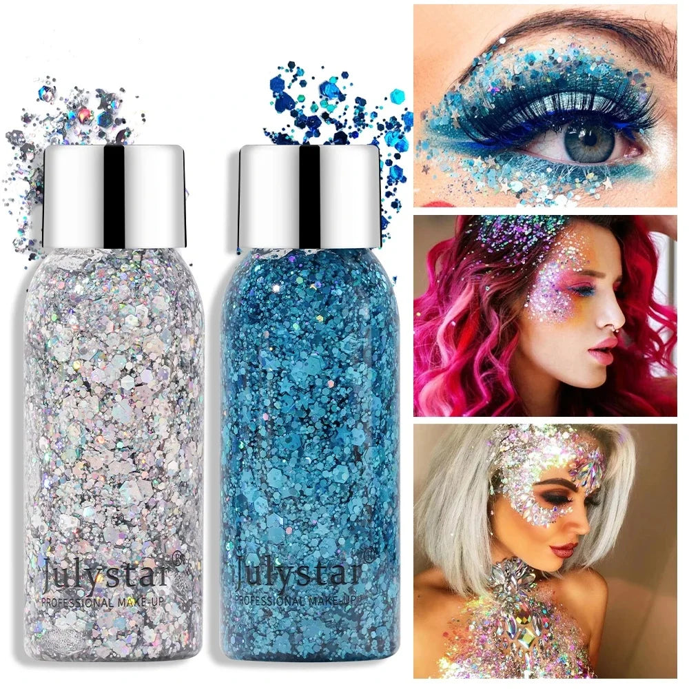 Body Glitter Sequins Gel Longlasting Liquid Face Shimmer Multicolor Eye Shadow for Party Music Festival Makeup Accessory 30ml Oasis Select