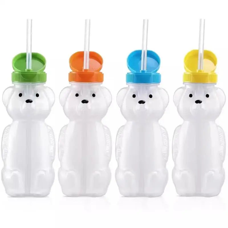 Cartoon Honey Bear Straw Cup with Flexible Straws Leak-Proof Squeezable Cup Cute Squeezable Leak Resistant Cup For Babies Oasis Select