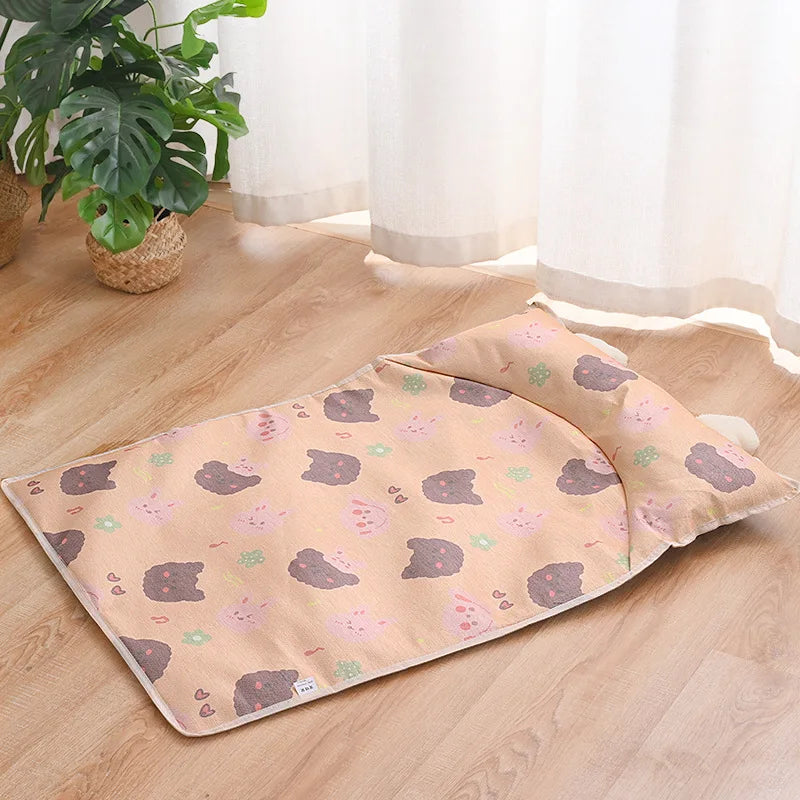 Summer Ice Silk Cooling Pet Pad - Ultra - Cool Cat & Dog Bed Pad | Breathable, Skin - Friendly Pet Supplies Oasis Select Bear and Rabbit L 97 66cm