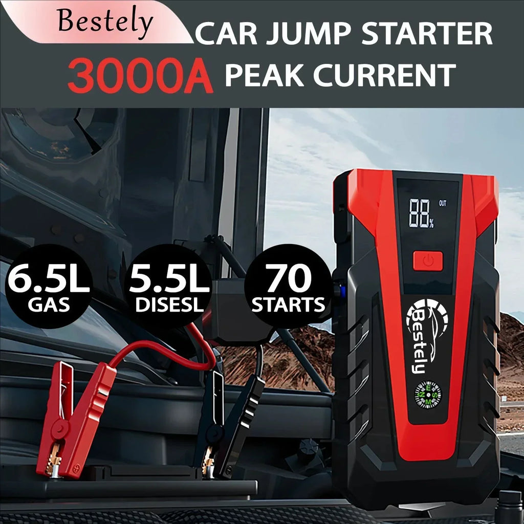 Bestely 12V 99800mAh 3000A Car Jump Starter Car Battery Starters Portable Power Bank 12V Starting Device Petrol Diesel Car Oasis Select