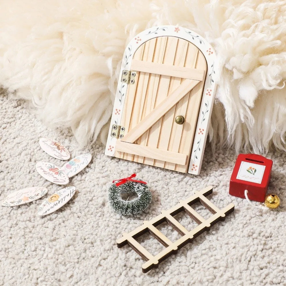 Cute Mini Fairy Elf Door Cartoon Christmas Room Decoration Wooden Elf Door Baby Gifts Dollhouse Cartoon Elf Door Oasis Select