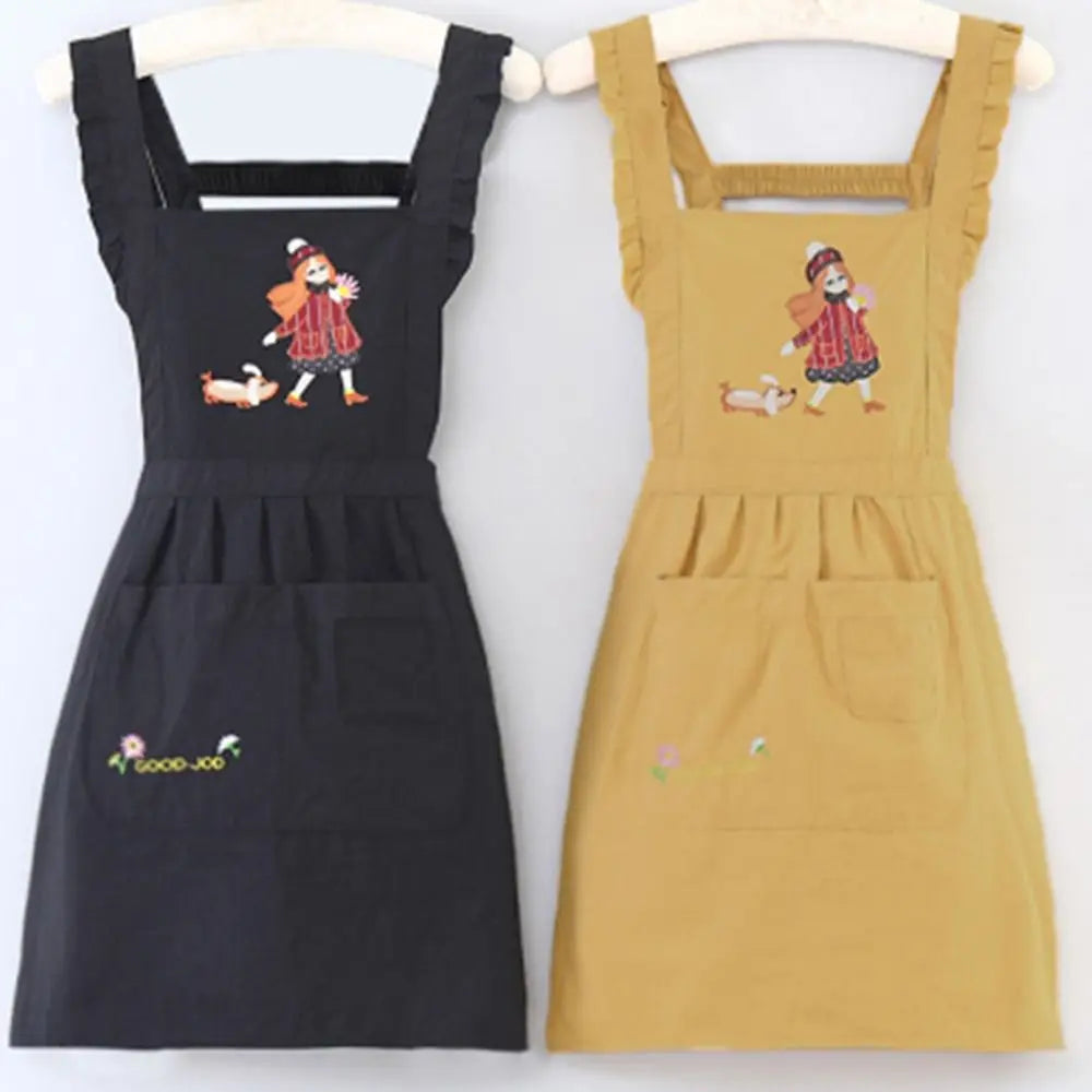 Cartoon Kitchen Apron Princess Style Waterproof Cooking Baking Bibs Cross Back Anti-fouling Florist Shop Work Clothes for Women Oasis Select