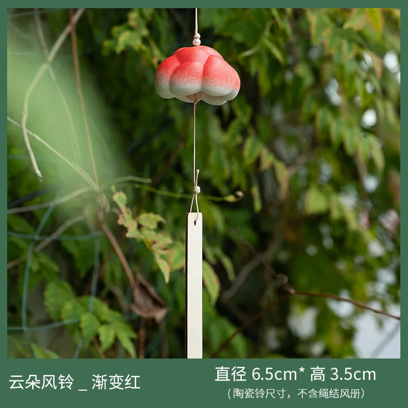Handmade Ceramic Cloud Wind Chime Hanging Decoration - Japanese Style Wind Bell for Door, Creative and Girly Birthday Gift Oasis Select Gradual change red 6.5x3.5