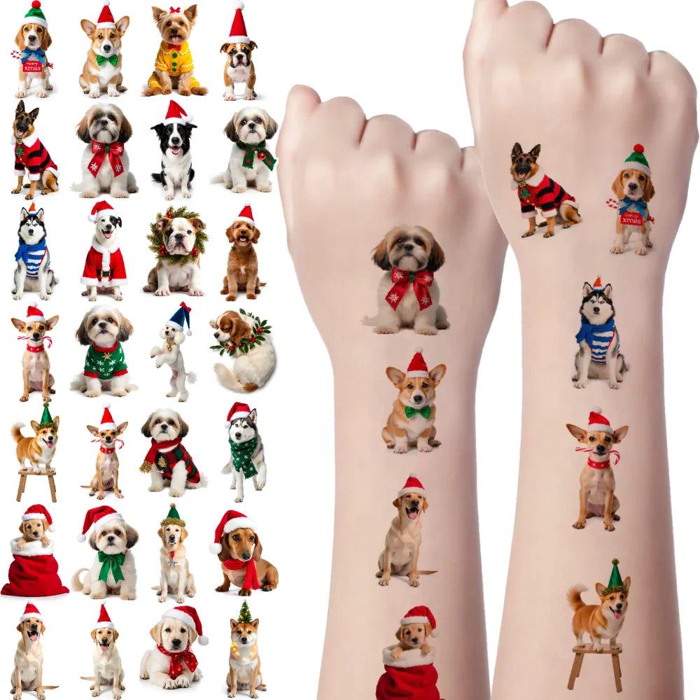 54-Piece Christmas Dog Temporary Tattoos – Waterproof Stickers Temporary Tattoo Set Oasis Select