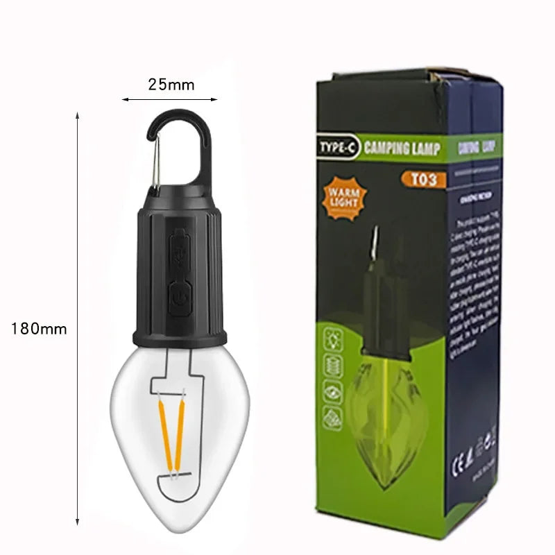 LED Camping Light Type-C USB Rechargeable Waterproof 400mAh 100LM Tent Light with Hook 3 Modes Outdoor Lighting Oasis Select Light B